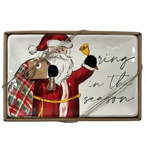 MUD PIE Ring In The Season Santa Ceramic Sentiment Platter